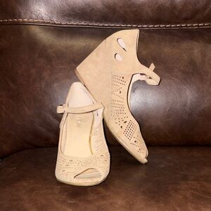 Nicole Tan Cut-Out Peep-Toe Wedges